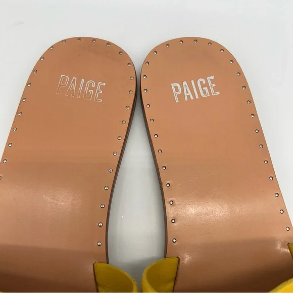 PAIGE Emilia Leather Slide Sandals Mustard Yellow Ruched Band Womens 8.5 US - Picture 7 of 13